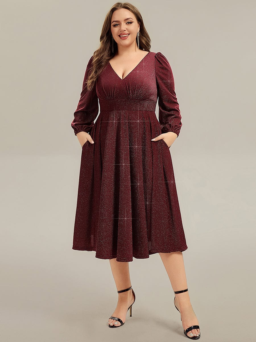 ever GREER| Glitter long Sleeve A-Line Midi Dress With Pocket