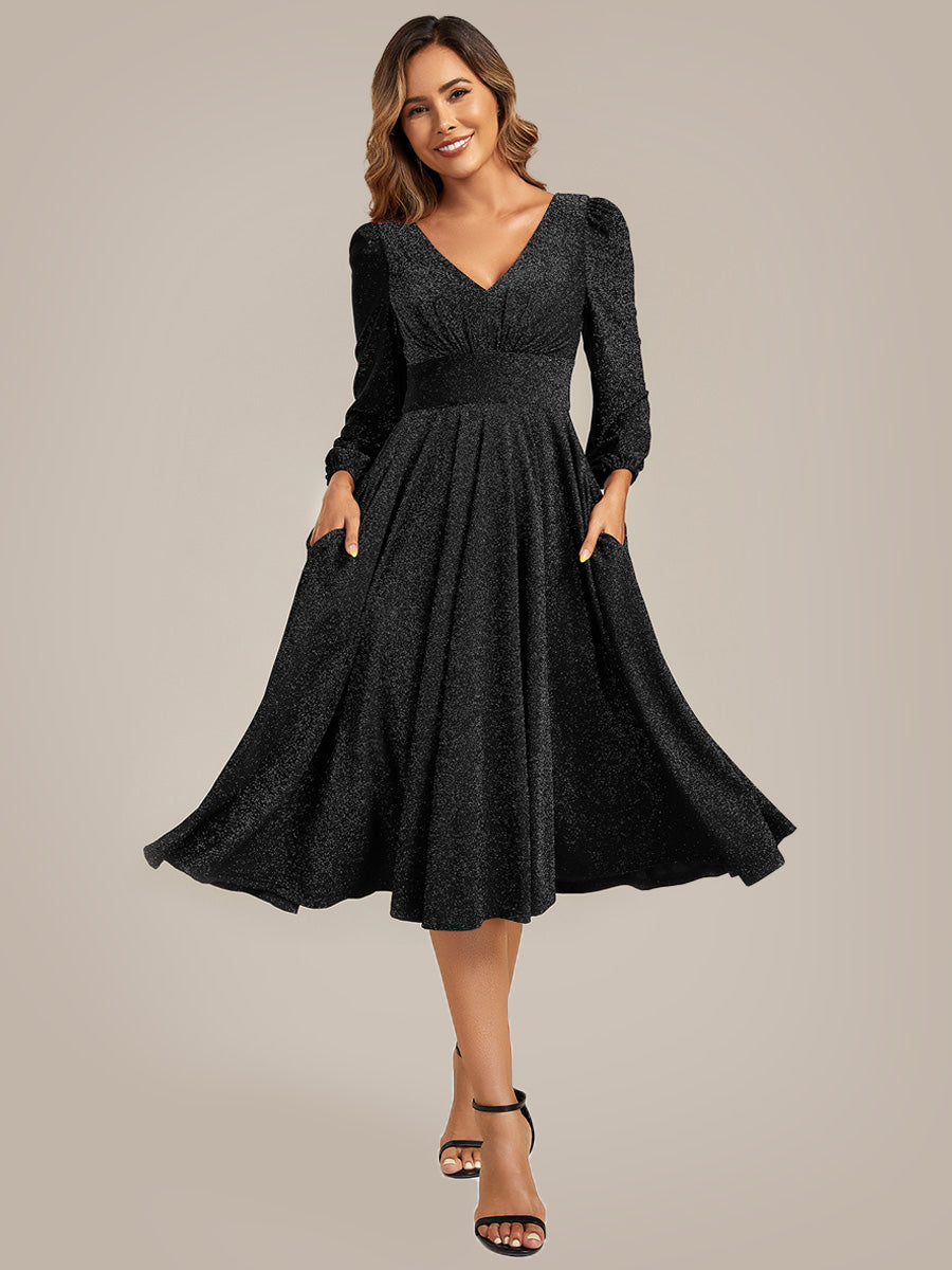 ever GREER| Glitter long Sleeve A-Line Midi Dress With Pocket