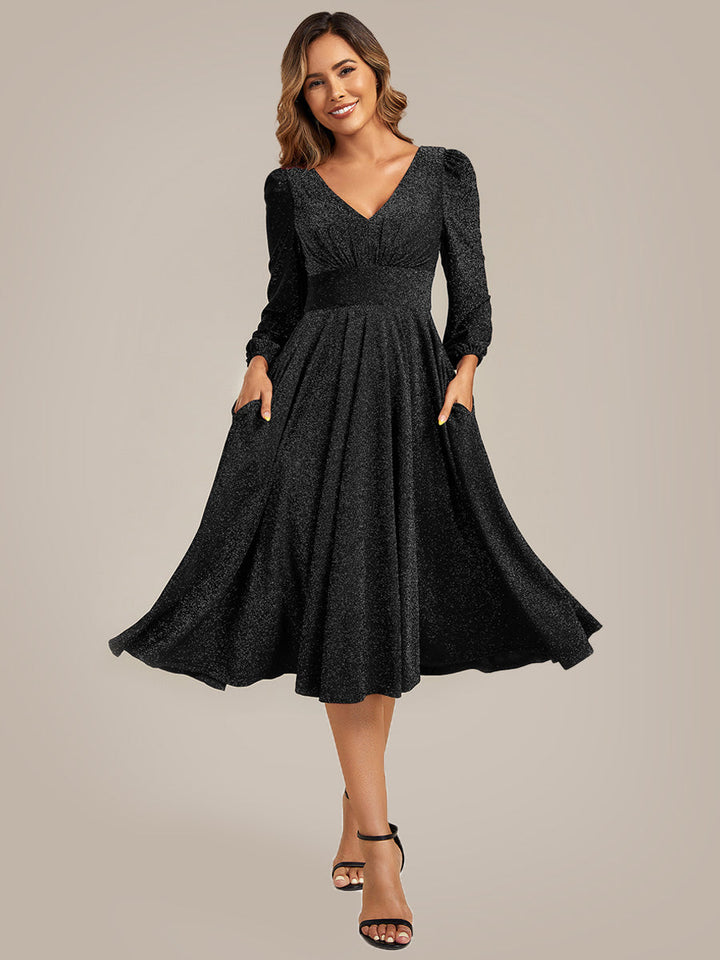 ever GREER| Glitter long Sleeve A-Line Midi Dress With Pocket