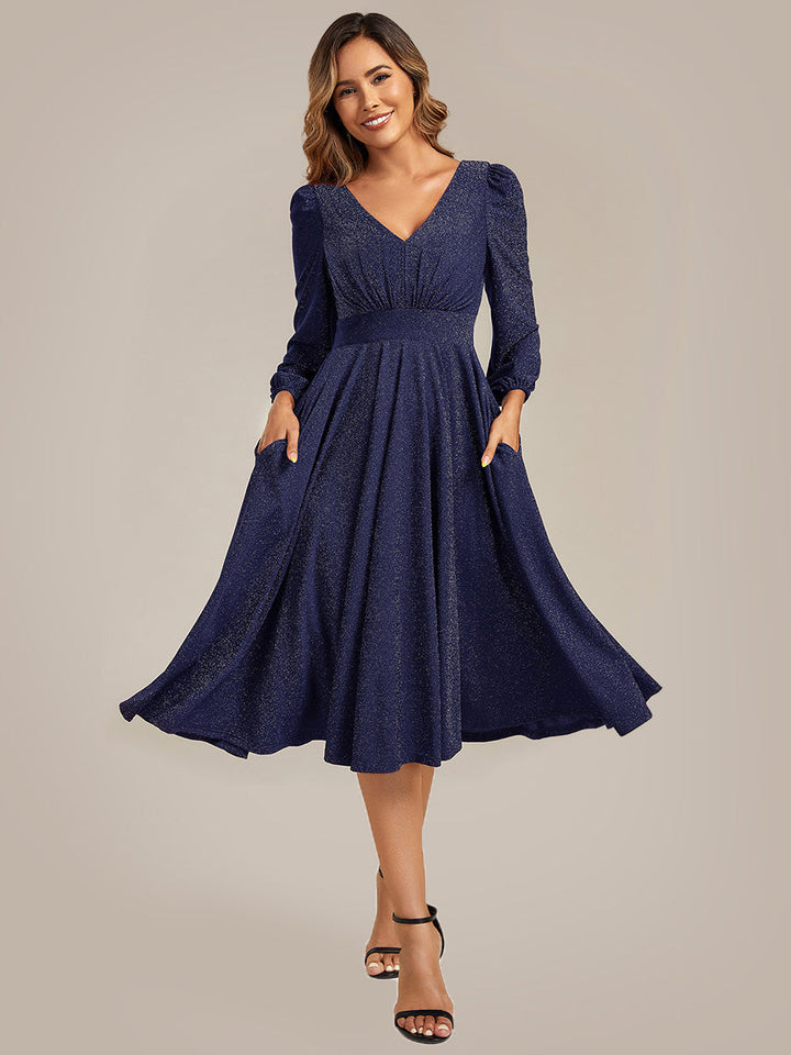ever GREER| Glitter long Sleeve A-Line Midi Dress With Pocket