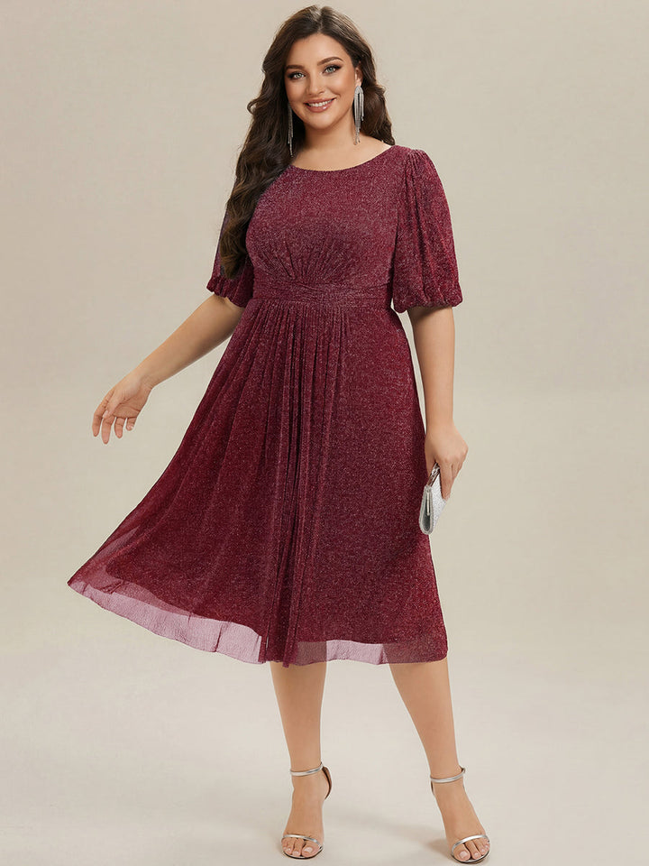 ever MARIS|Shimmery Lantern Sleeve A-Line Wedding Guest Dress