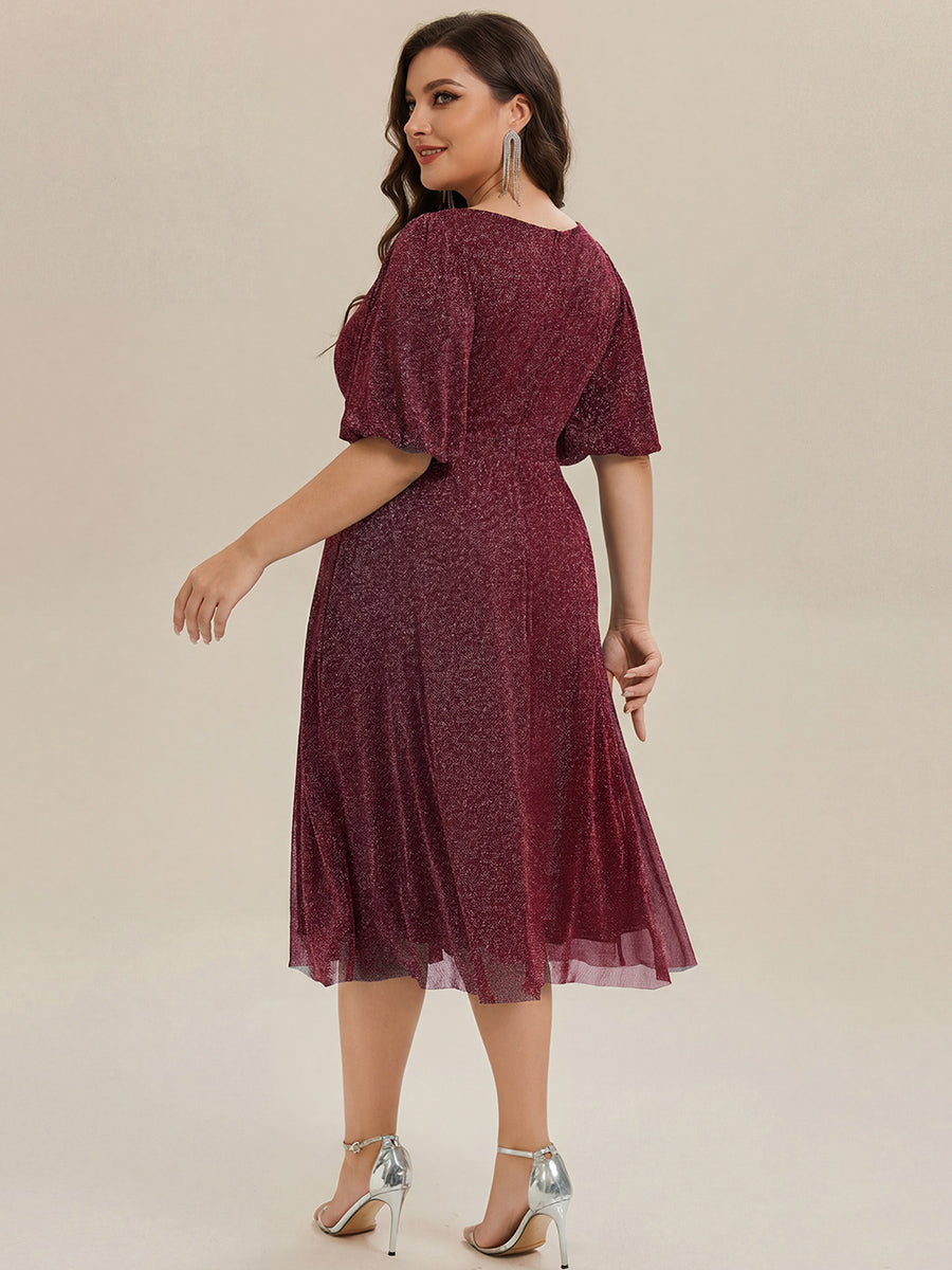 ever MARIS|Shimmery Lantern Sleeve A-Line Wedding Guest Dress