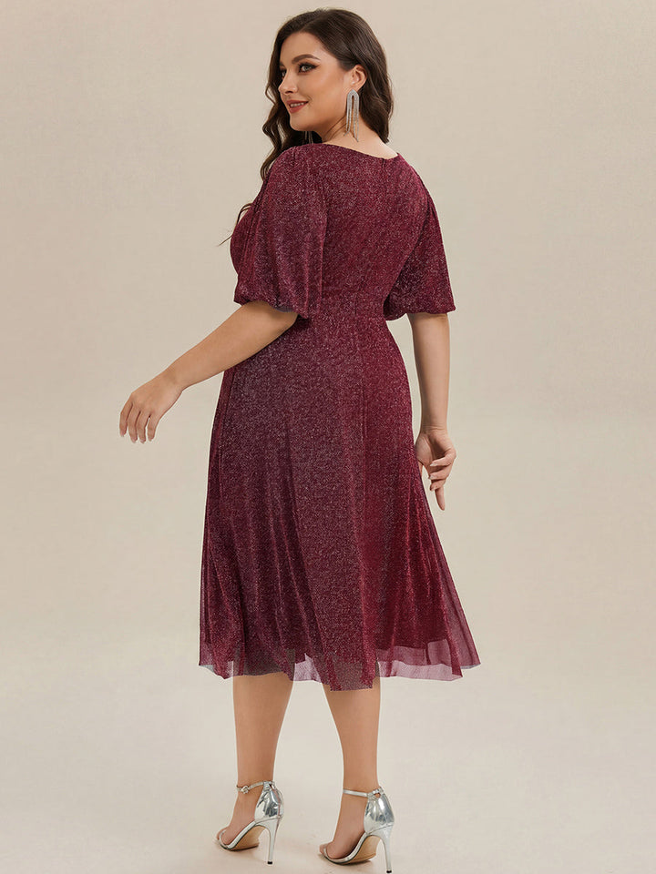 ever MARIS|Shimmery Lantern Sleeve A-Line Wedding Guest Dress