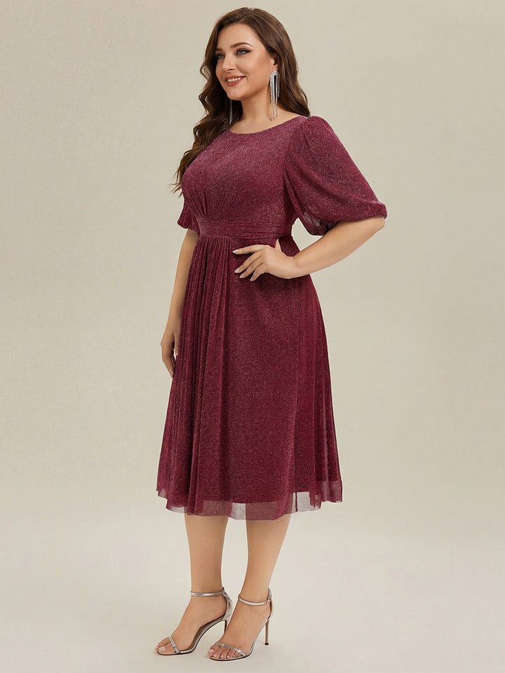 ever MARIS|Shimmery Lantern Sleeve A-Line Wedding Guest Dress