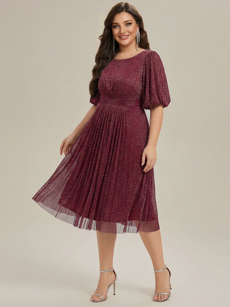 ever MARIS|Shimmery Lantern Sleeve A-Line Wedding Guest Dress