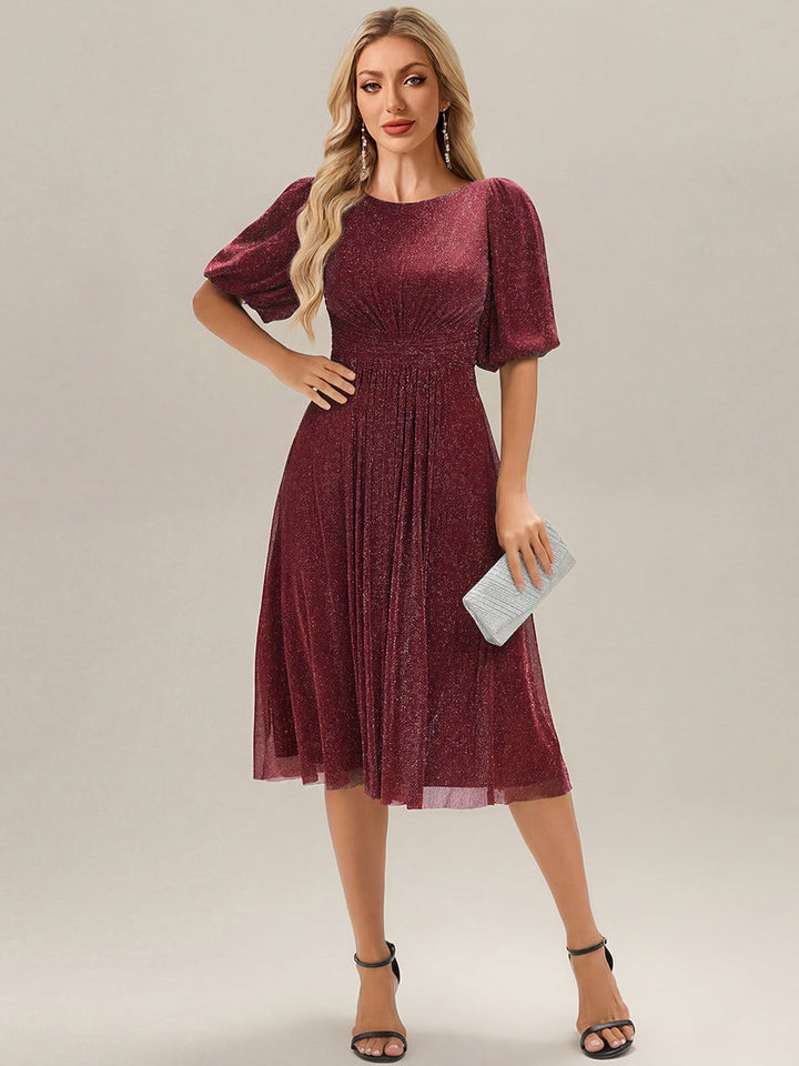 ever MARIS|Shimmery Lantern Sleeve A-Line Wedding Guest Dress