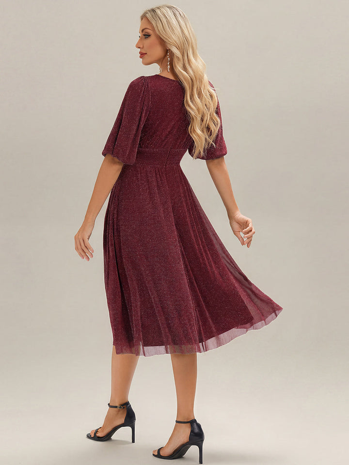 ever MARIS|Shimmery Lantern Sleeve A-Line Wedding Guest Dress