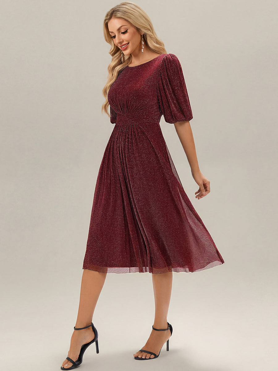 ever MARIS|Shimmery Lantern Sleeve A-Line Wedding Guest Dress