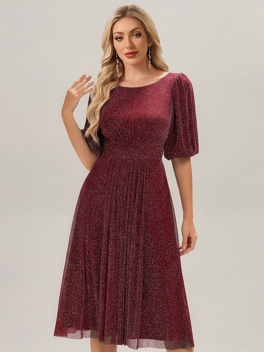 ever MARIS|Shimmery Lantern Sleeve A-Line Wedding Guest Dress
