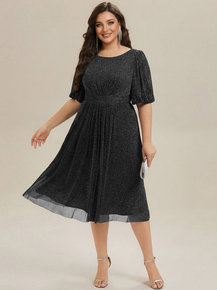 ever MARIS|Shimmery Lantern Sleeve A-Line Wedding Guest Dress