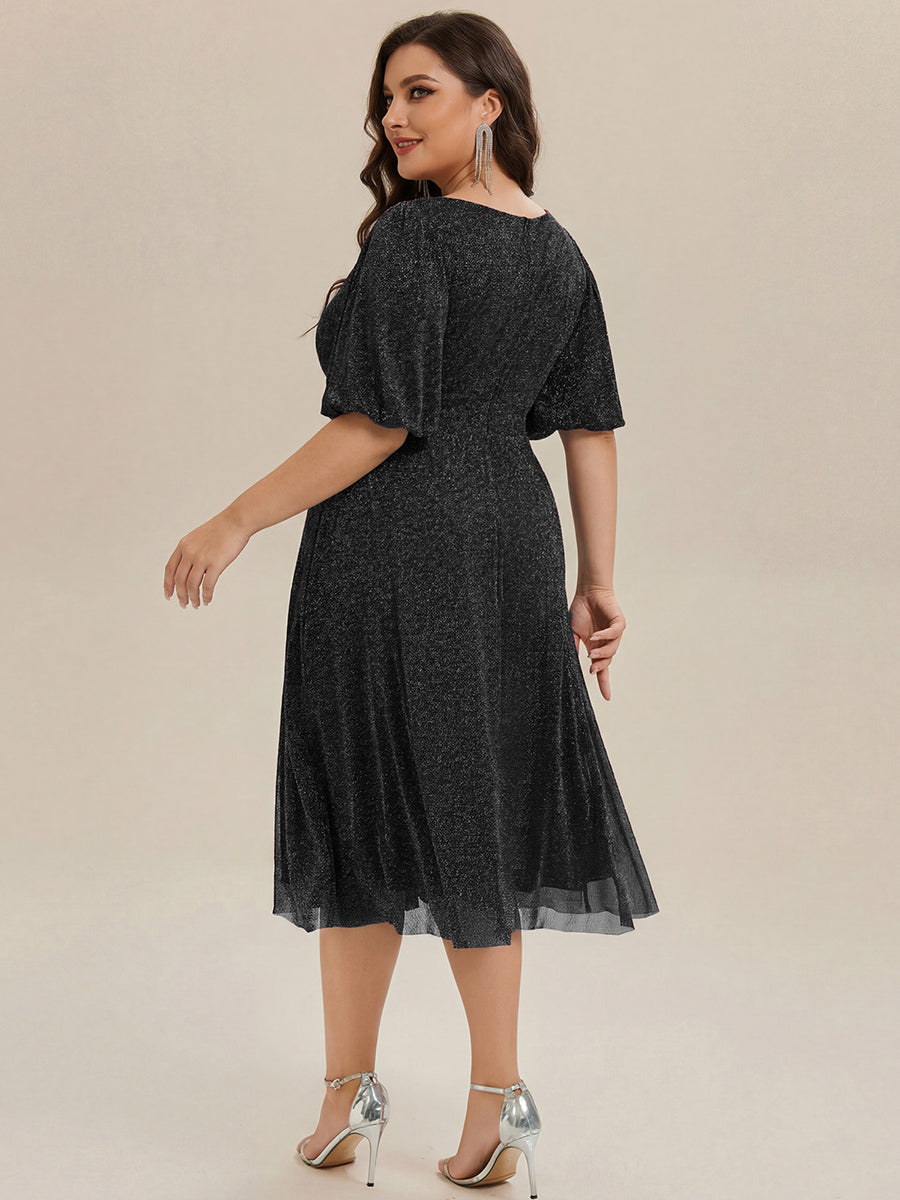ever MARIS|Shimmery Lantern Sleeve A-Line Wedding Guest Dress