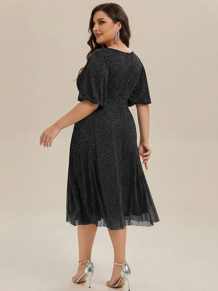ever MARIS|Shimmery Lantern Sleeve A-Line Wedding Guest Dress