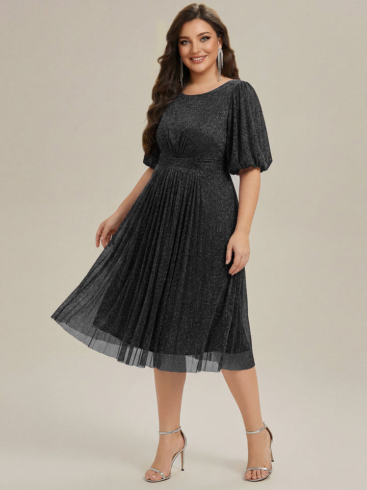 ever MARIS|Shimmery Lantern Sleeve A-Line Wedding Guest Dress