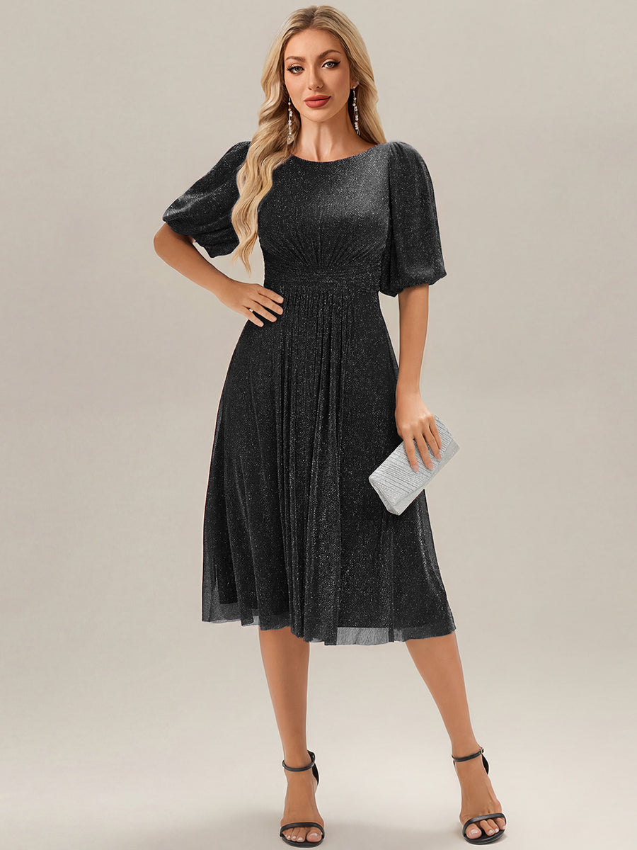 ever MARIS|Shimmery Lantern Sleeve A-Line Wedding Guest Dress