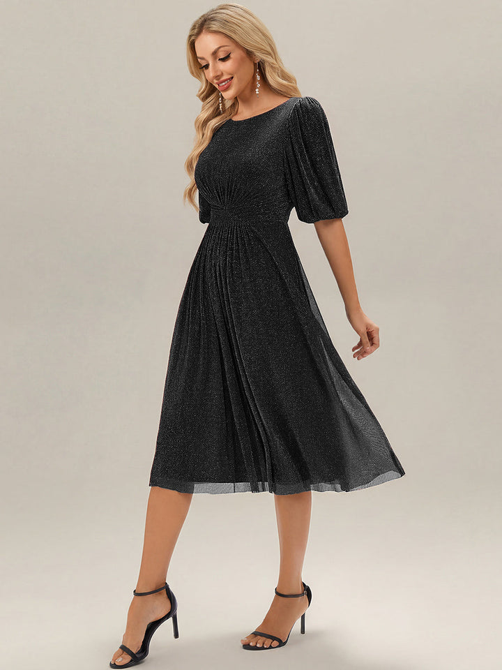 ever MARIS|Shimmery Lantern Sleeve A-Line Wedding Guest Dress