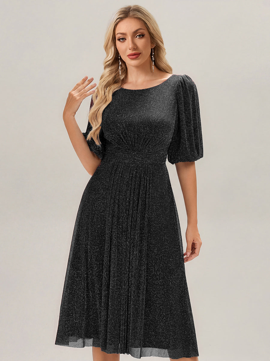 ever MARIS|Shimmery Lantern Sleeve A-Line Wedding Guest Dress