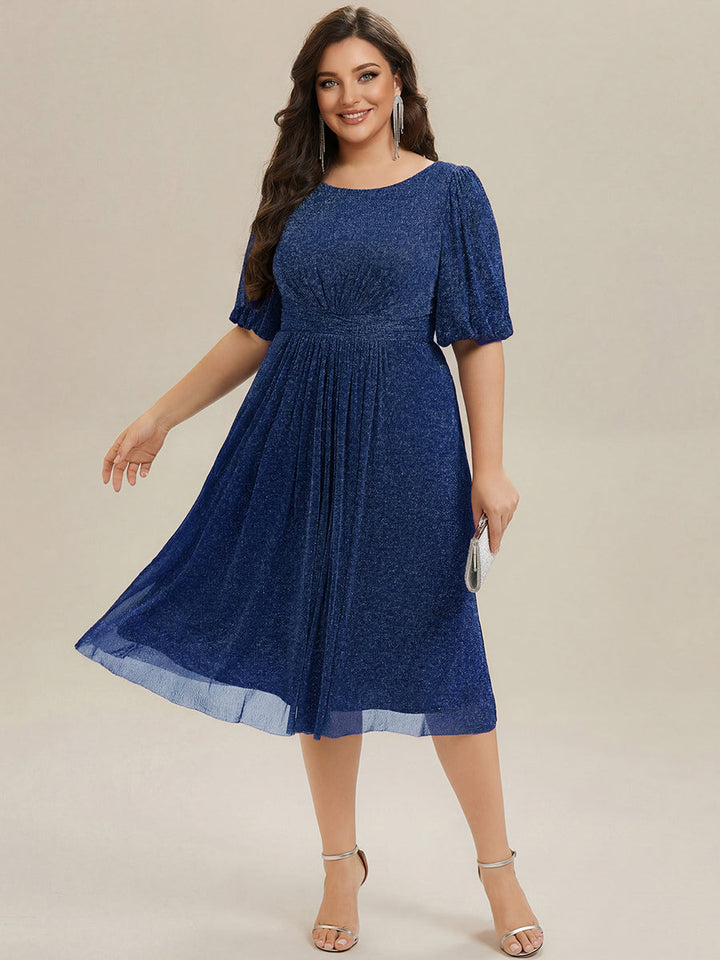 ever MARIS|Shimmery Lantern Sleeve A-Line Wedding Guest Dress