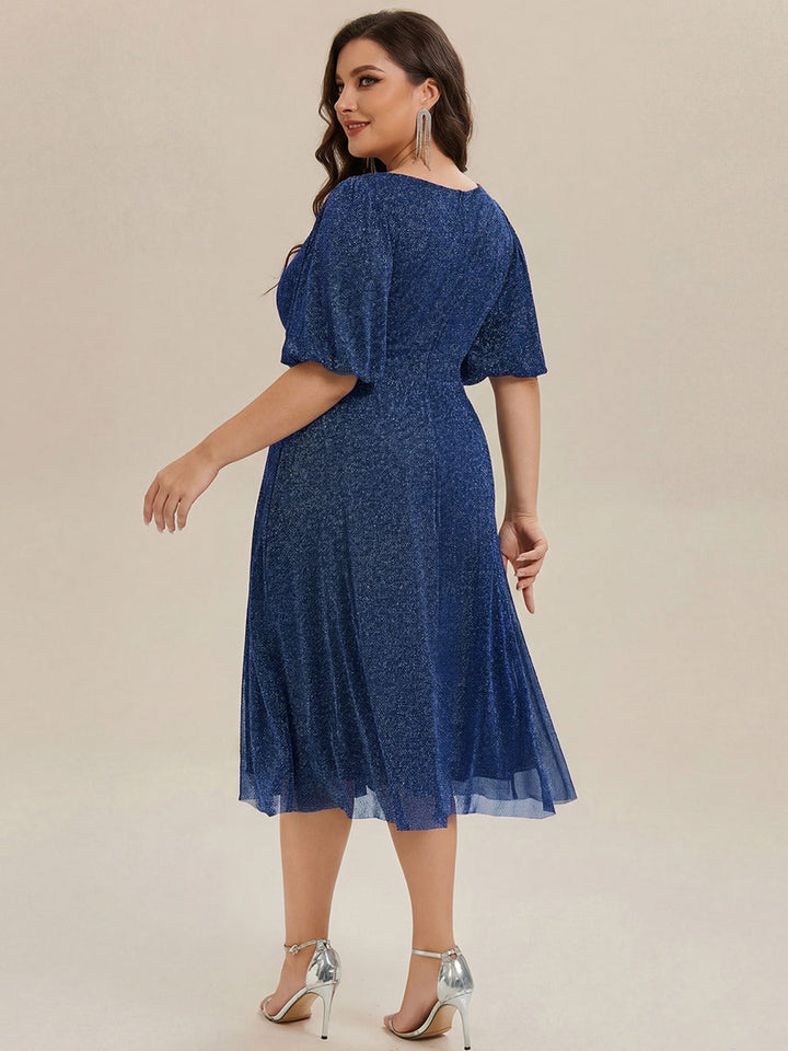 ever MARIS|Shimmery Lantern Sleeve A-Line Wedding Guest Dress