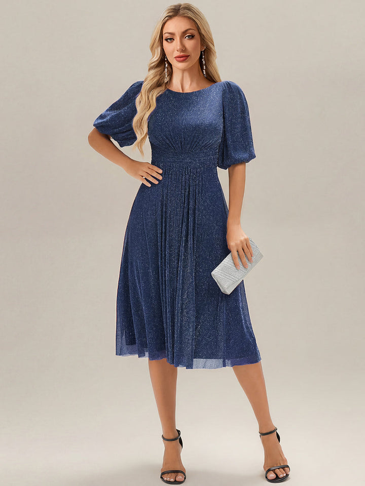 ever MARIS|Shimmery Lantern Sleeve A-Line Wedding Guest Dress