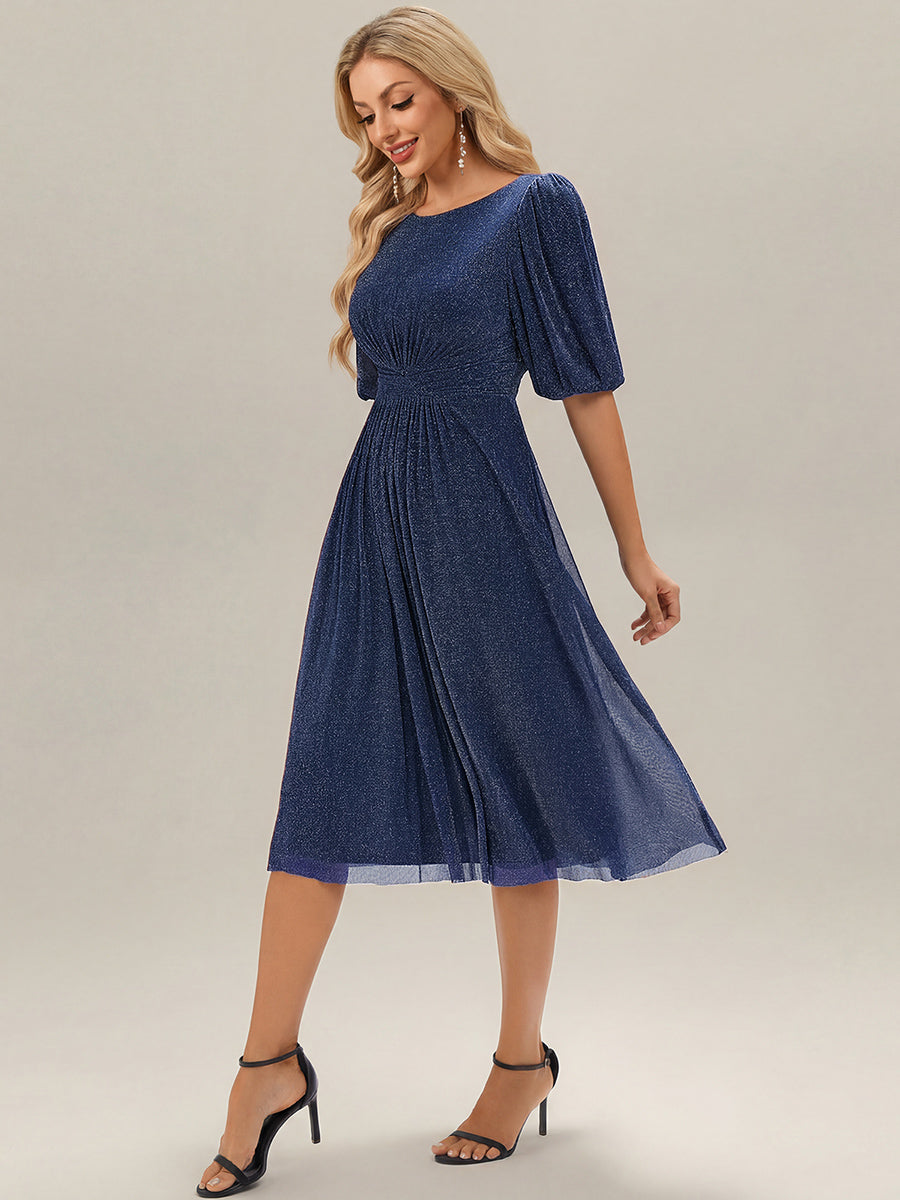 ever MARIS|Shimmery Lantern Sleeve A-Line Wedding Guest Dress