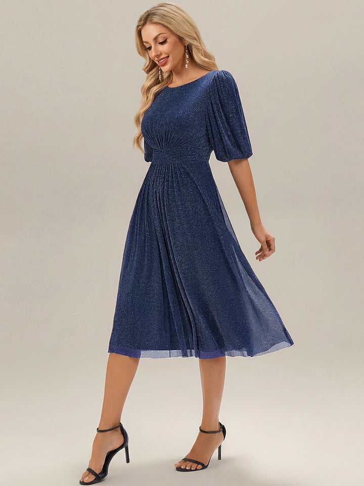 ever MARIS|Shimmery Lantern Sleeve A-Line Wedding Guest Dress