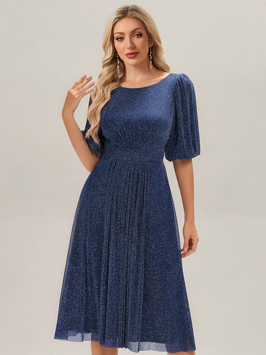 ever MARIS|Shimmery Lantern Sleeve A-Line Wedding Guest Dress