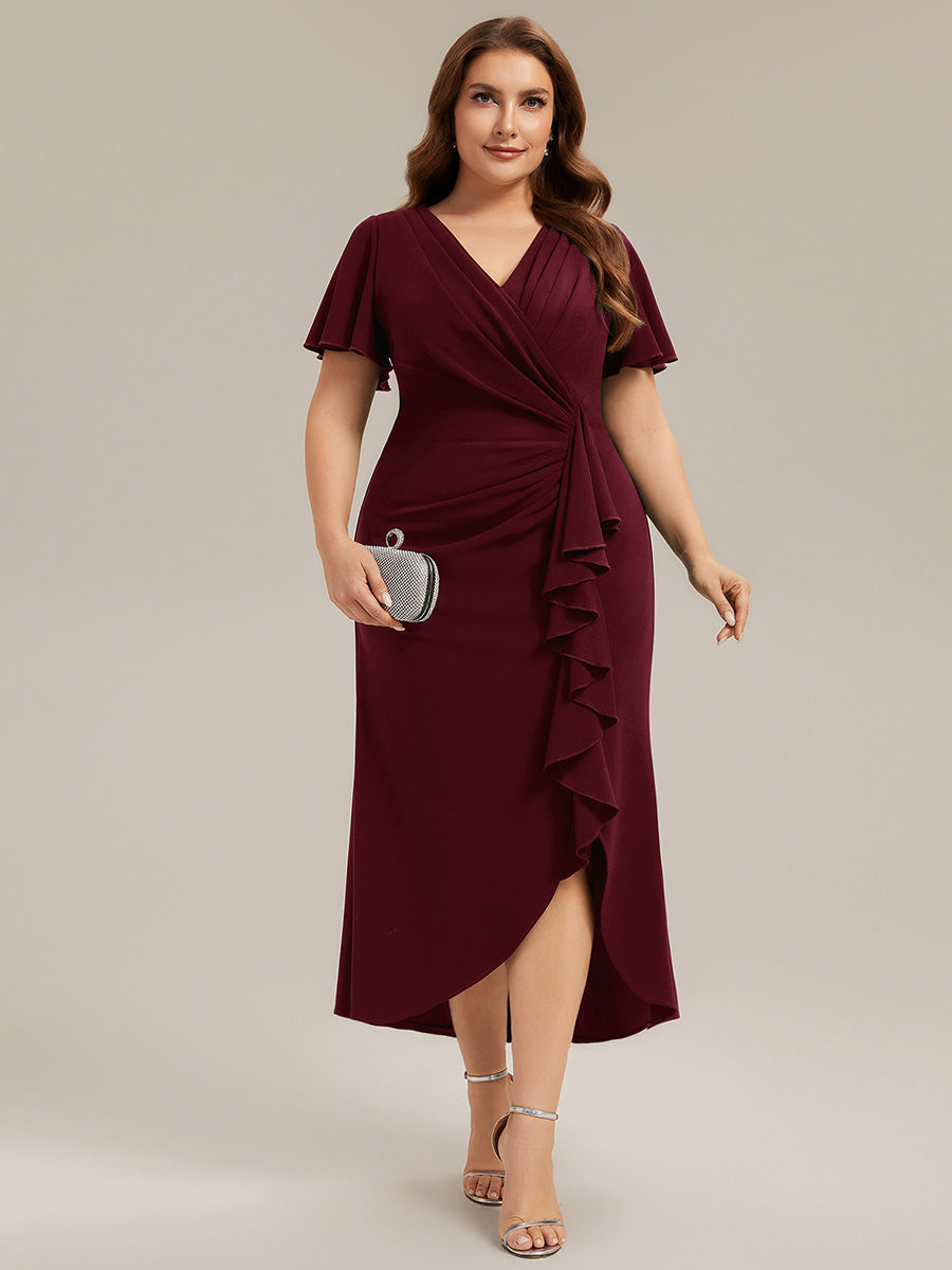 Plus Size Thigh-High Slit Knit Wedding Guest Dress