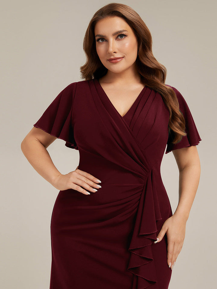 Plus Size Thigh-High Slit Knit Wedding Guest Dress