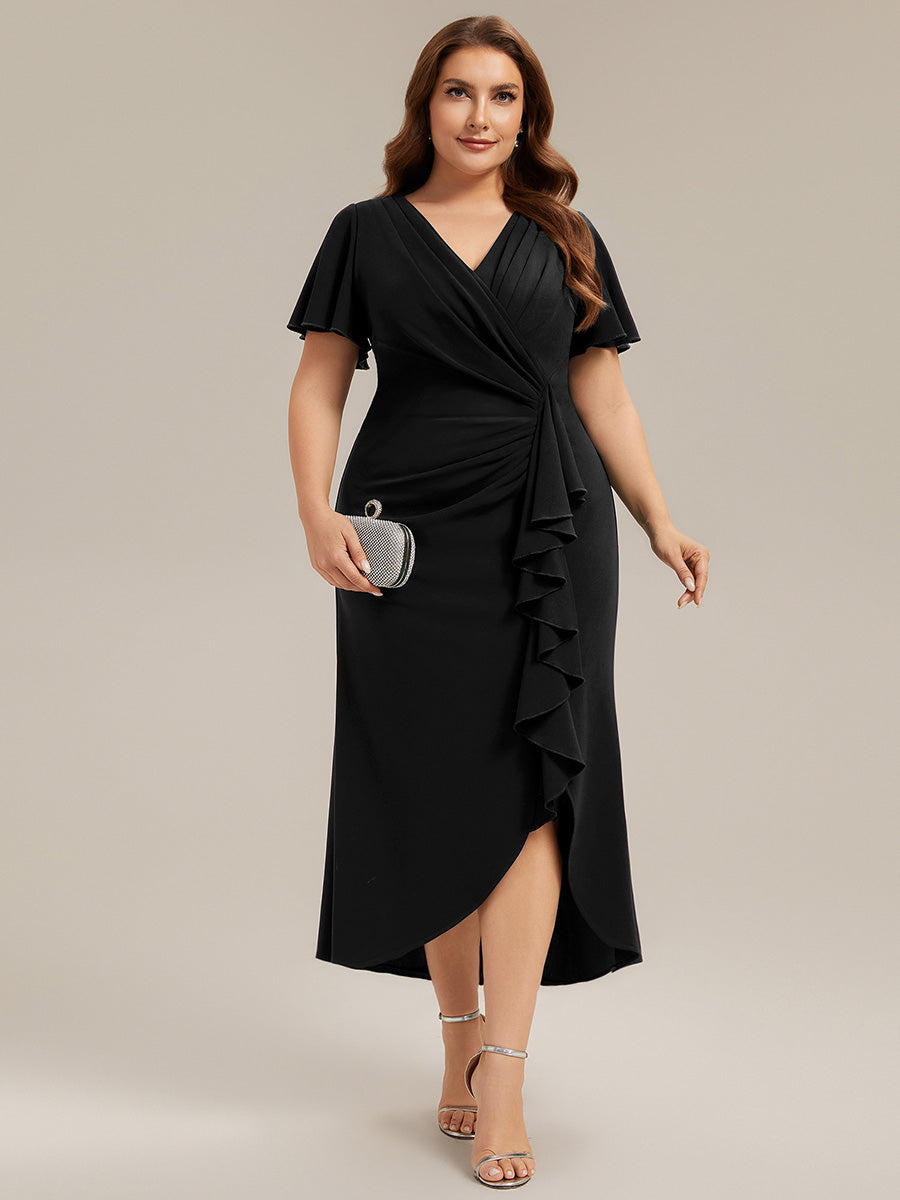 Plus Size Thigh-High Slit Knit Wedding Guest Dress