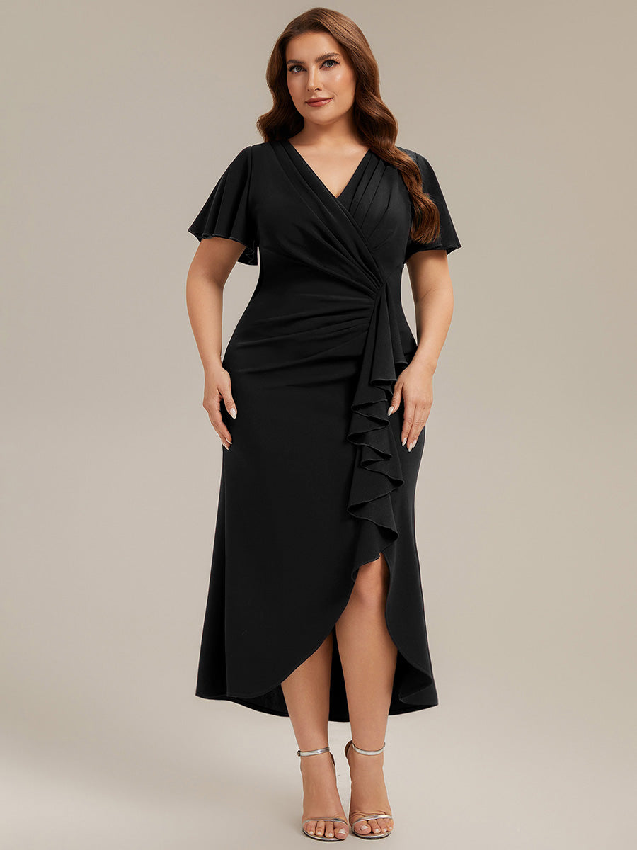 Plus Size Thigh-High Slit Knit Wedding Guest Dress