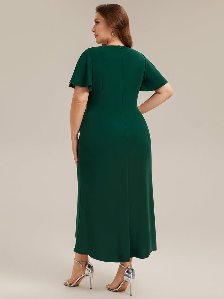 Plus Size Thigh-High Slit Knit Wedding Guest Dress