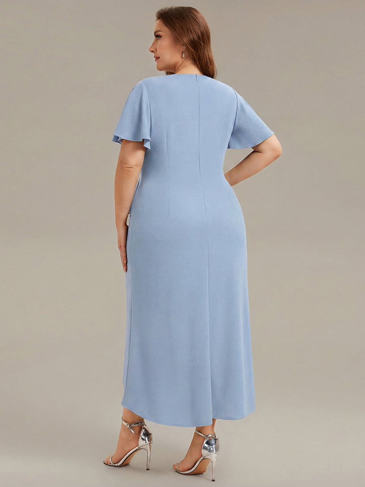 Plus Size Thigh-High Slit Knit Wedding Guest Dress