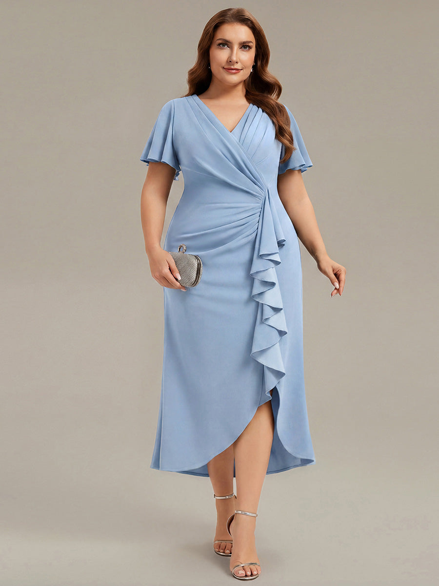Plus Size Thigh-High Slit Knit Wedding Guest Dress