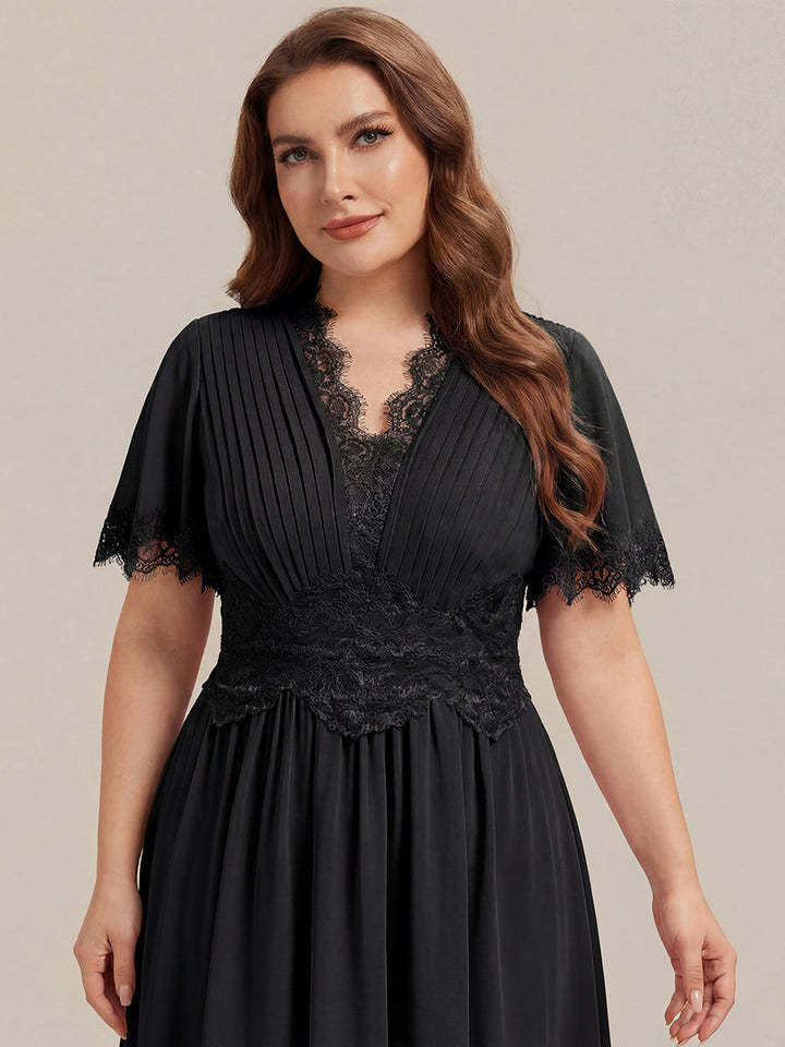 Cut-Out Detail Chiffon Ruffle Sleeve Wedding Guest Dress