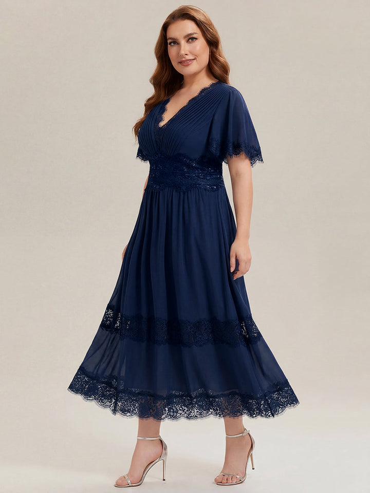Cut-Out Detail Chiffon Ruffle Sleeve Wedding Guest Dress
