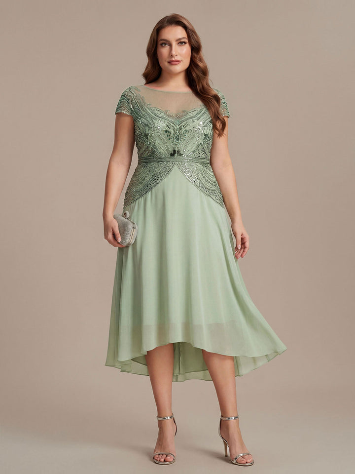 ever NUIT|See-Through Beaded Sheath Round Neck Wedding Guest Dress