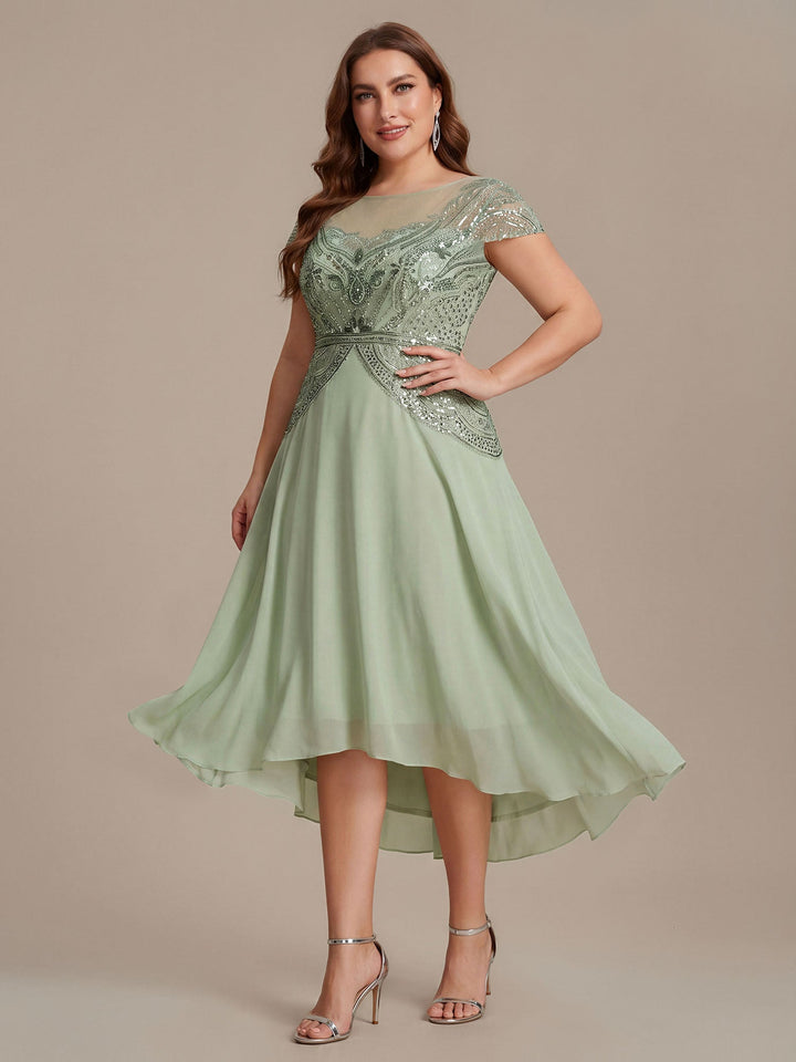 ever NUIT|See-Through Beaded Sheath Round Neck Wedding Guest Dress