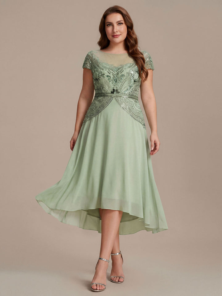 ever NUIT|See-Through Beaded Sheath Round Neck Wedding Guest Dress