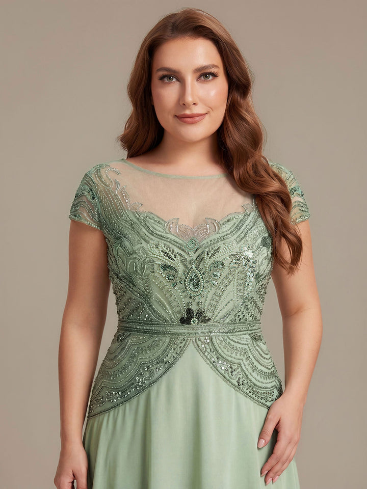 ever NUIT|See-Through Beaded Sheath Round Neck Wedding Guest Dress