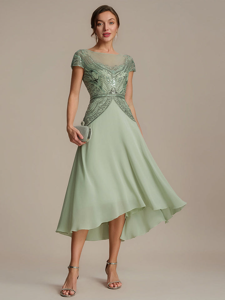 ever NUIT|See-Through Beaded Sheath Round Neck Wedding Guest Dress