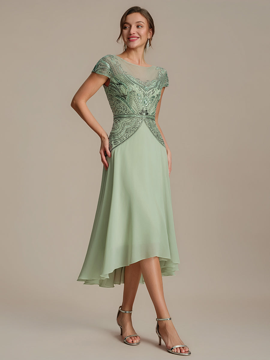 ever NUIT|See-Through Beaded Sheath Round Neck Wedding Guest Dress