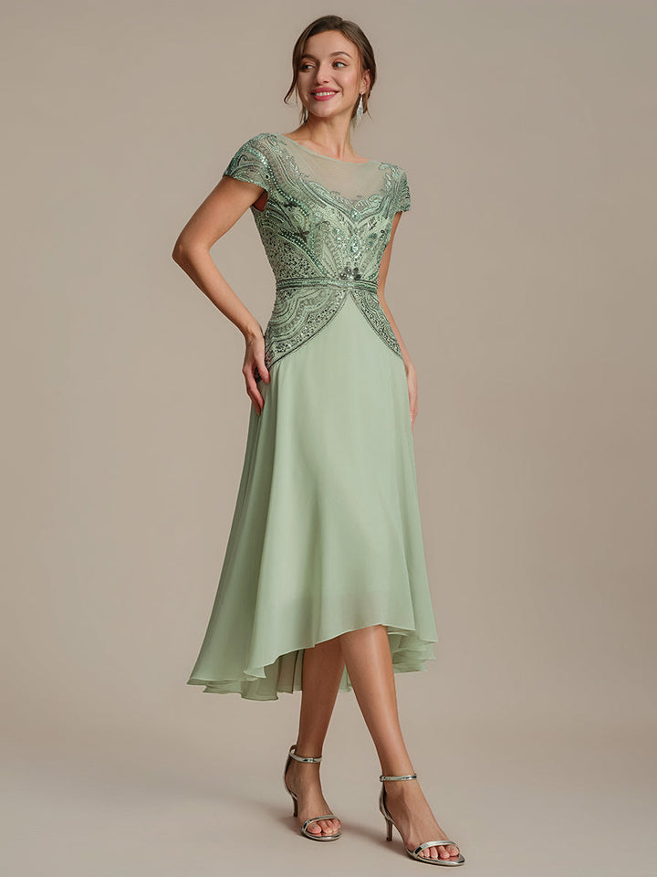 ever NUIT|See-Through Beaded Sheath Round Neck Wedding Guest Dress