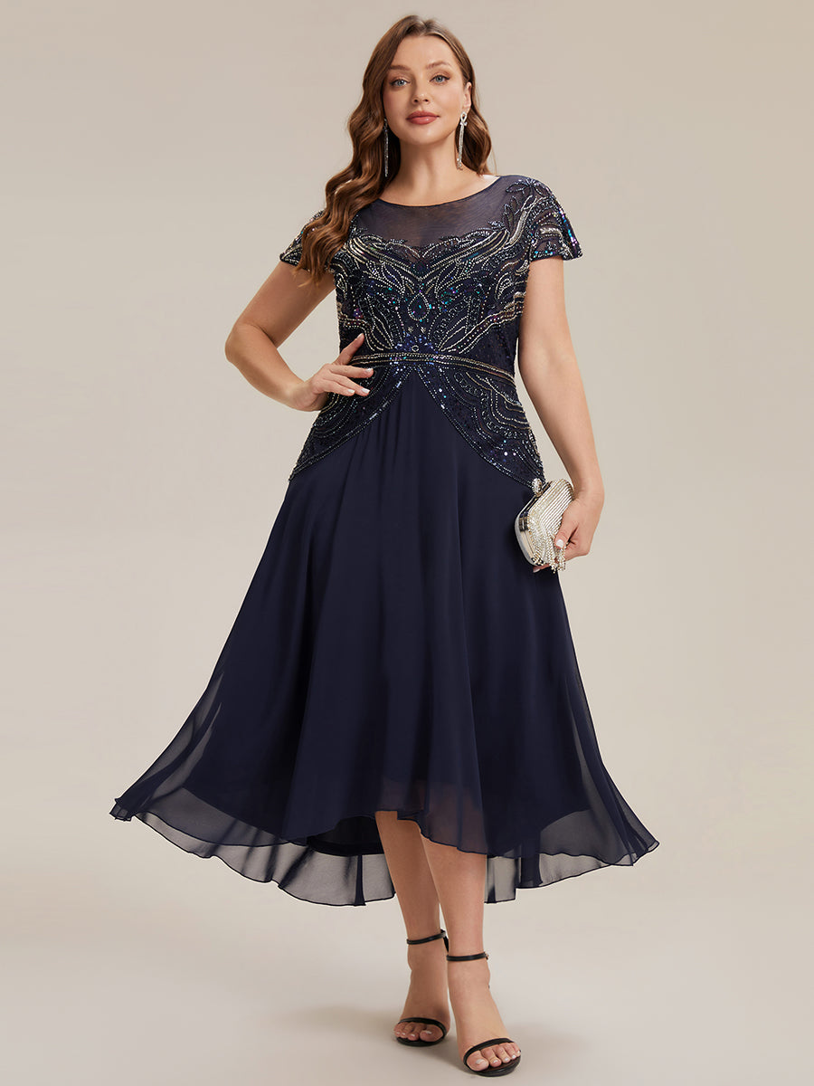 ever NUIT|See-Through Beaded Sheath Round Neck Wedding Guest Dress