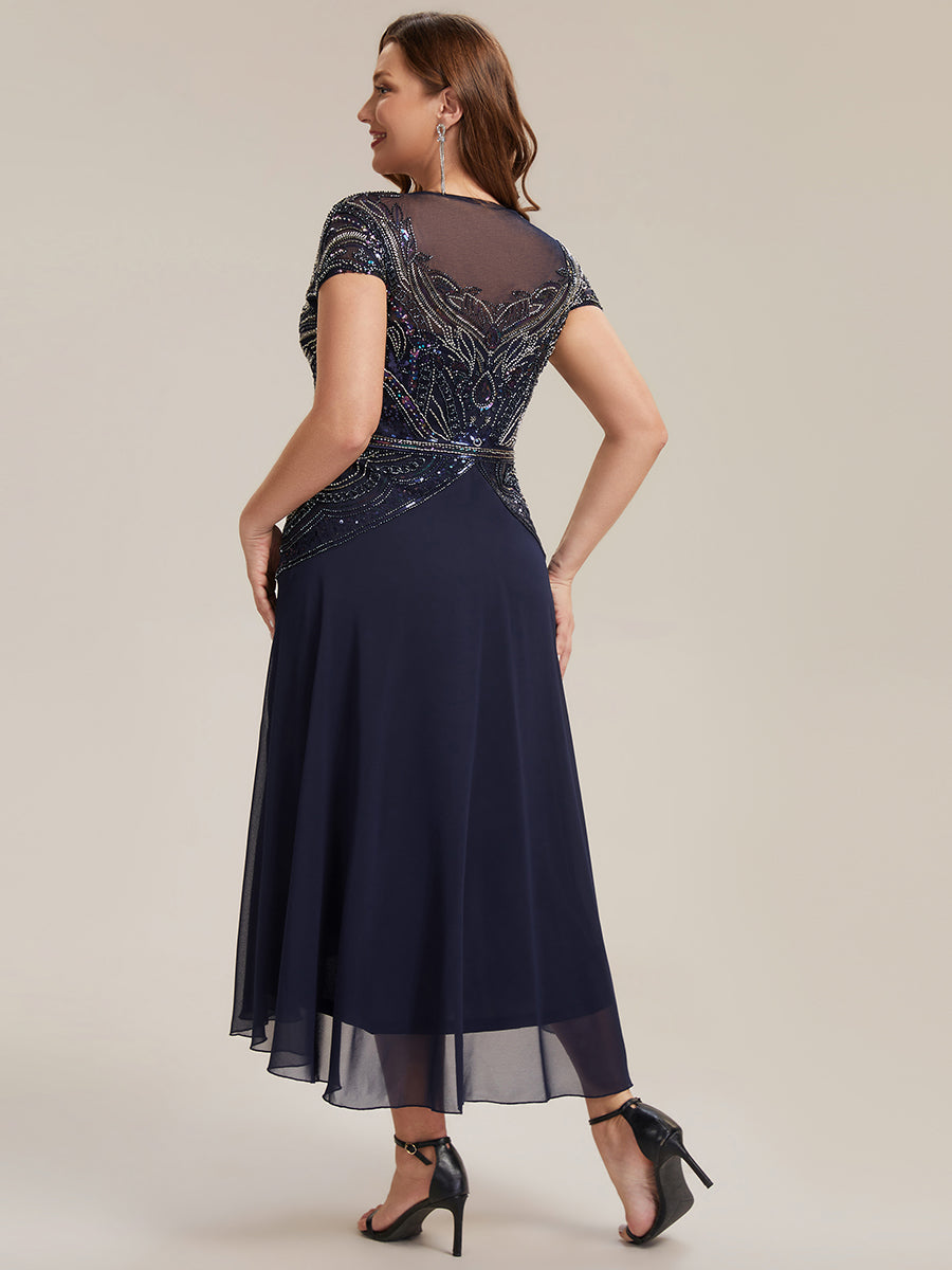 ever NUIT|See-Through Beaded Sheath Round Neck Wedding Guest Dress