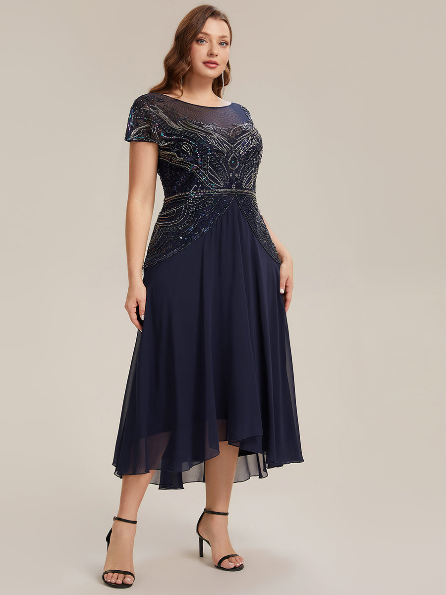 ever NUIT|See-Through Beaded Sheath Round Neck Wedding Guest Dress