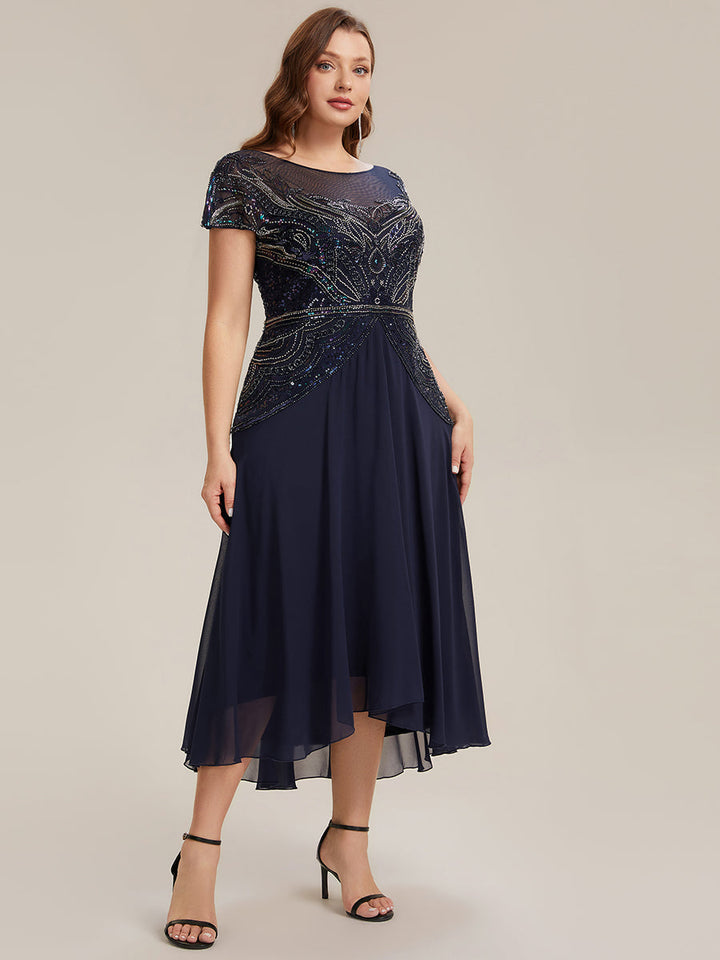 ever NUIT|See-Through Beaded Sheath Round Neck Wedding Guest Dress