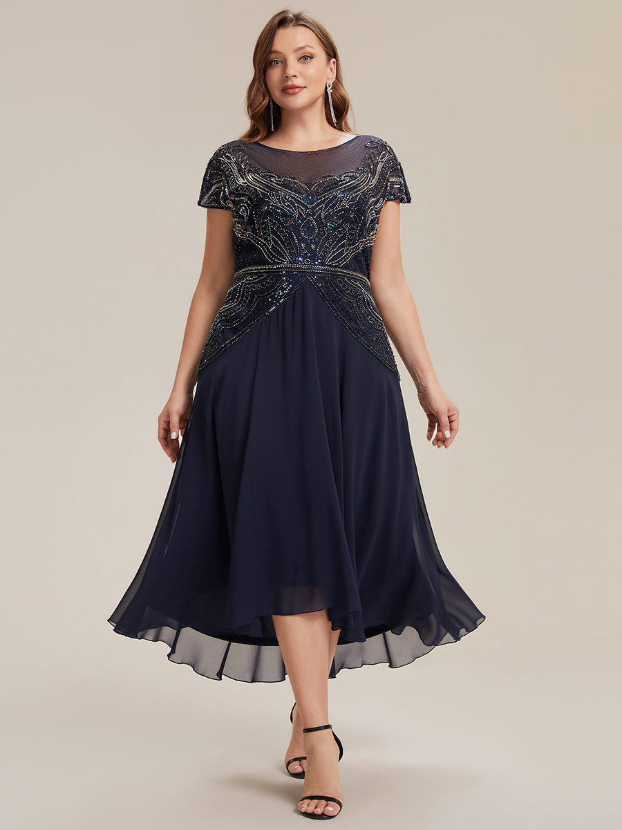 ever NUIT|See-Through Beaded Sheath Round Neck Wedding Guest Dress