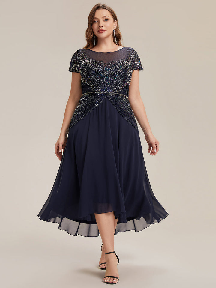 ever NUIT|See-Through Beaded Sheath Round Neck Wedding Guest Dress