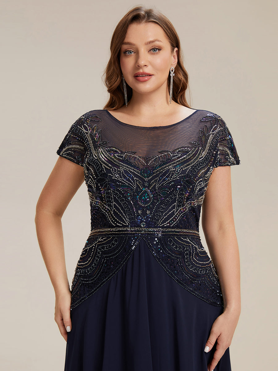 ever NUIT|See-Through Beaded Sheath Round Neck Wedding Guest Dress