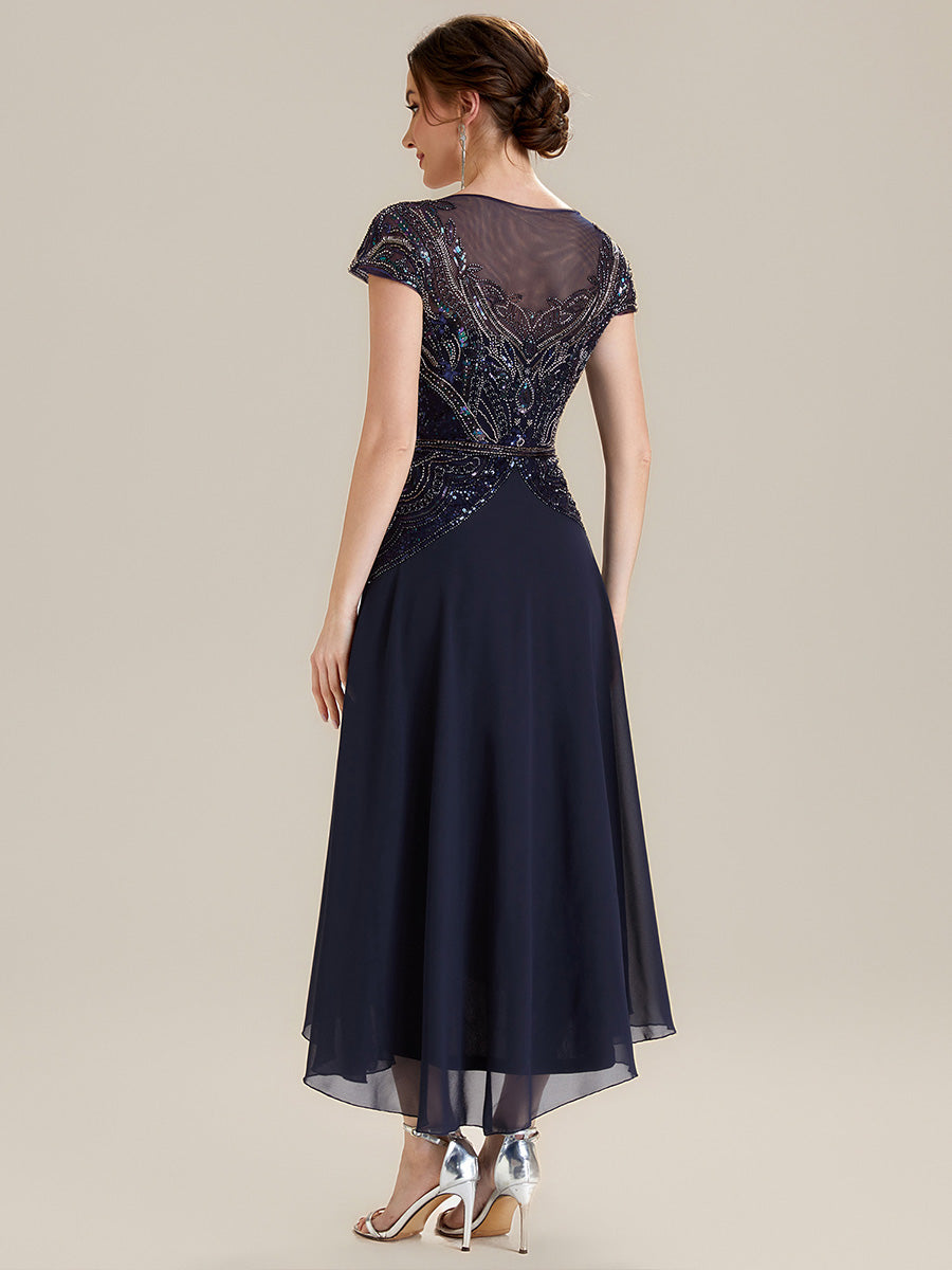 ever NUIT|See-Through Beaded Sheath Round Neck Wedding Guest Dress
